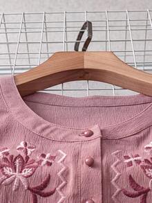 SHEIN LUNE CURVE 大尺碼女款刺繡襯衫 - 粉色 - 查看 3