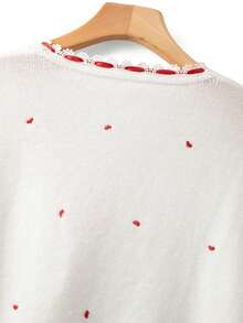 GlowEve CURVE Plus Size Elegant Heart Pattern Lace Trim V-Neck Long Sleeve Cardigan - White - View 7