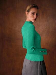 MOTF PREMIUM MINIMALIST COMMUTER METAL BUTTON DECOR SWEATER - Blue Day - View 3
