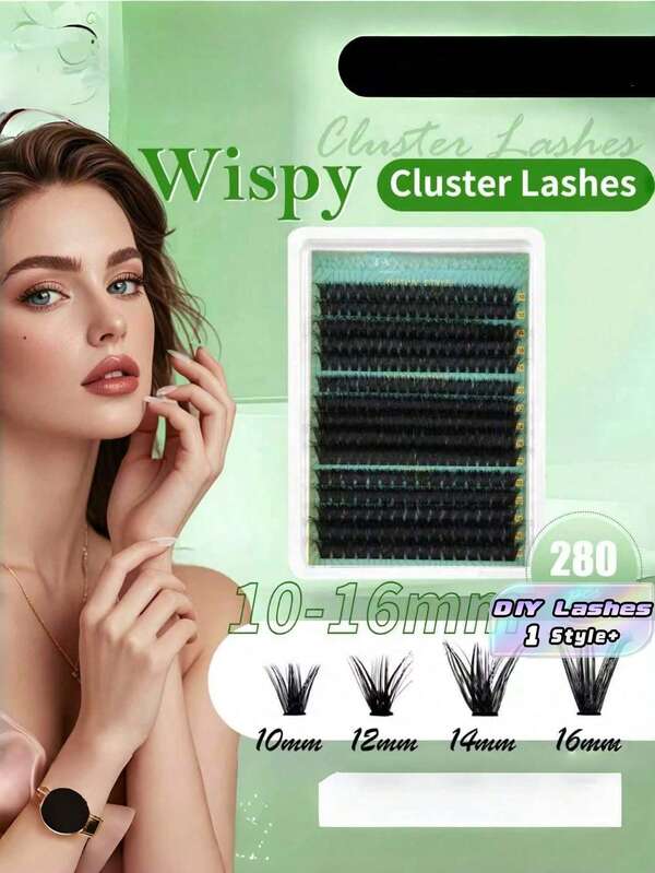 280pcs DIY Individual Fake Eyelashes, 160D/120D/100D Mixed Trays, 0.07mm D Curl 5D Effect Faux Mink Fluffy Lashes, 10-18mm Cluster Lashes Extension Set, Makeup Tool For Daily Cosplay Home Use Gift