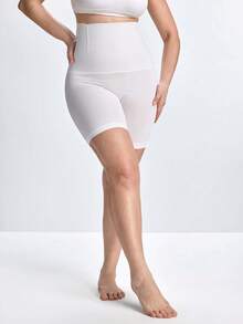 Slumbrini Plus Size High Waist Shaping Shorts, Seamless Tummy Control - White - View 4