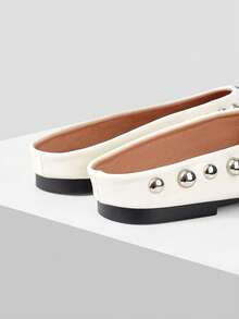 Mnmlis Women's Fashion Small Square Toe Rivet Empty Shoes - Beige - View 4