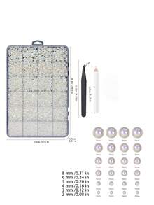 1pc 24 Grid Box Of Various Sizes 2/3/4/5/6/8 Mm Half Pearl Nail Art Jewelry Pearl Resin Flat Bottom Diamond Diy Nail Jewelry Set. - Multicolor - View 9