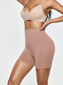 SHAPORA 1 Stück Hohe Taille Shaping-Shorts mit Bauchkontrolle, Po-Lifting, Anti-Roll-Effekt, nahtlos gerippt und Anti-Exposure - Mokka-Braun - Übersicht 3