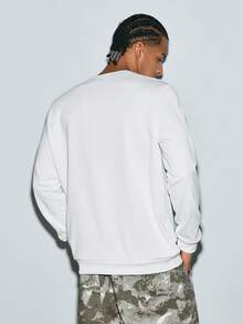 Modcrash US Flag Pattern Men's Basic Sweatshirt, Casual Street Style For Spring And Autumn, Long Sleeve Top - White - View 2