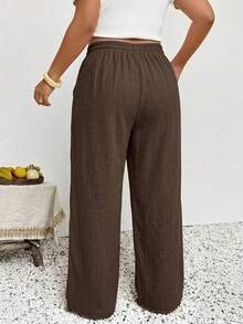SHEIN Frenchy Casual Minimalist Brown Plus Size Pants Suitable For Summer Fall - Brown - View 3