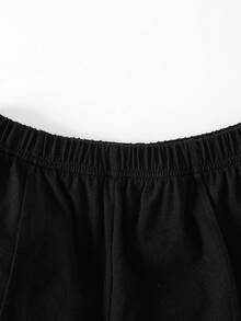 SHEIN 3件套黃色長袖條紋數位印花襯衫、黑色長褲、細肩帶背心，適合春夏戶外穿著 - 黑色 - 查看 6