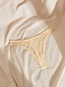 Lullawish Bohemian Lace Trim Comfortable Minimalist Women's Thong Panties - Apricot - View 6