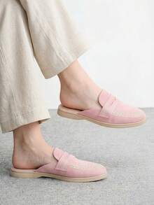CUCCOO BIZCHIC 時尚粉色麂皮舒適女款穆勒平底鞋，適合戶外度假、購物、上班、日常通勤休閒穿著 - 淺粉色 - 查看 3