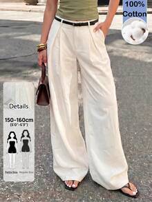 SHEIN PETITE 女款休閒白色西裝長褲，2026年春夏高品質新風格，時尚適合派對與通勤，展現洗練優雅造型 - 白色 - 查看 7