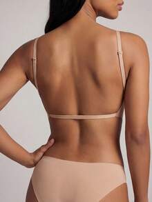 Barelissa 1pc Casual Minimalist Solid Color Deep V-Neck Thin Strap Backless Women Bra - Apricot - View 2