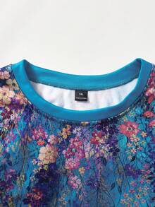 Rusticease Plus Size Floral Print Crew Neck Sweatshirt - Multicolor - View 3