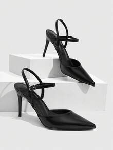 CUCCOO SZL Elegant Black Pointed Toe Pumps For Women With Ankle Strap Stiletto Heels - Black - View 1