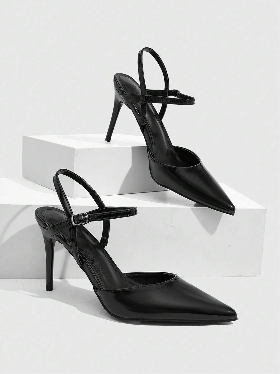 CUCCOO SZL Elegant Black Pointed Toe Pumps For Women With Ankle Strap Stiletto Heels - Black - View 1