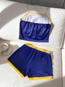 Girls Y2K Back To School Beach Summer Yellow White Set /Set - Royal Blue - View 2