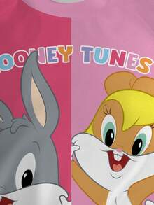 LOONEY TUNES X SHEIN 女嬰圓領字母卡通圖案拼色休閒日常長袖運動衫 - 白色 - 查看 4