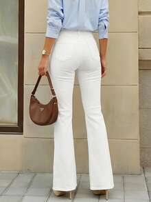 Selenza Plus Size Women Casual Elegant Versatile Flared Jeans With Pockets Formal Holiday Vacation White Summer - White - View 3