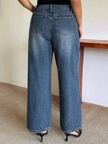 Dazy Plus Plus Size Women's Casual Versatile Daily Wear Denim Jeans With Pockets And Buttons Fall - Medium Wash - View 5