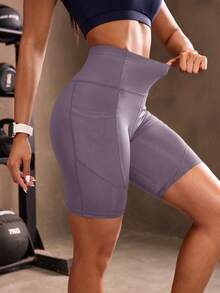 Powerista Women's Solid Color High Waist Daily Fitness Sports Shorts - Purple - View 4