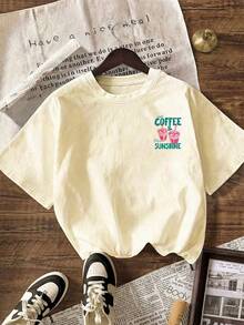 EMERY ROSE Kaos Wanita Bertema Kopi Dingin dan Sinar Matahari, Kaos Kopi Dingin, Pecinta Kopi - Aprikot - View 3