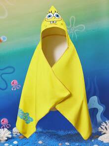 SpongeBob SquarePants | SHEIN 1 buah Handuk Mandi Berkerudung Bergambar Kartun Lucu Bertema Cosplay Kura-kura, Terbuat dari Bahan Mikrofiber dengan Daya Serap Air yang Kuat dan Tidak Mudah Rontok, Cocok untuk Mandi, Berenang, Pantai, dan Acara Lainnya - Kuning - View 2