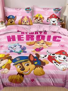SHEIN | PAW Patrol 3件套汪汪队立大功印花被套，采用磨毛面料，柔软保暖，粉色条纹被套。提供多种尺寸，适合单人床/双人床/加大双人床/特大双人床。 - 藕粉色 - 查看 5
