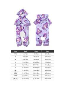 SHEIN X Care Bears 愛心熊印花寵物四季連身衣，連帽設計配羅紋袖口，尺寸 XXS-XXXXXL，適合貓狗室內外穿著 - 紫色 - 查看 5