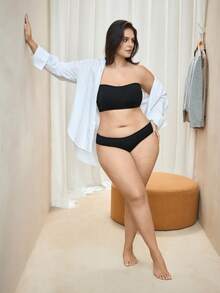 Bralution Plus Size Solid Color Ruched Bandeau Wire-Free Bra - Black - View 2