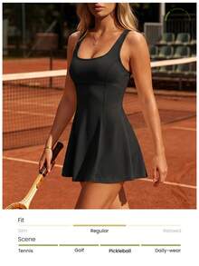CourtClass Vestido deportivo sin espalda y sin mangas de unicolor - Negro - Ver 4