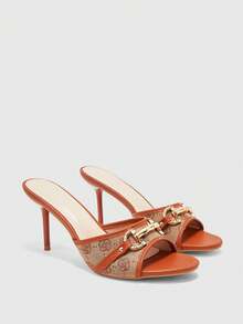 CUCCOO CHICEST Sapatos Femininos de Verão Novos com Fivela de Metal, Bico Fino, Salto Fino, Salto Alto, Chinelos de Dedo Aberto, Sandálias de Salto Alto Elegantes e Fashion, Saltos para Baile de Formatura, Sapatos de Verão - Marrom A - Visão 5