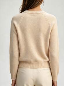SHEIN Commuter Casual Versatile Gentle Style Pearl Button Embroidered Knit Cardigan Winter Women Loose Soft Long Sleeve Going Out Tops Classy Tops For Women - Apricot - View 3