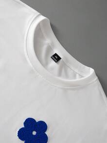 Manfinity Roghcode Men's Plus Size Letter Towel Embroidery Round Neck Short Sleeve Casual T-Shirt - White - View 6