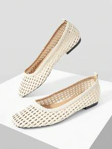 Mnmlis 2026 New Summer Apricot Woven Retro Beach Casual Party Flat Shoes - Apricot - View 7