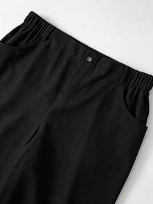 SHEIN Tall CURVE 大尺碼女款休閒百搭日常旅行長褲，附口袋與鈕扣，秋季款 - 黑色 - 查看 7