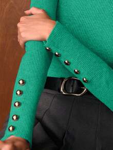 MOTF PREMIUM MINIMALIST COMMUTER METAL BUTTON DECOR SWEATER - Blue Day - View 2