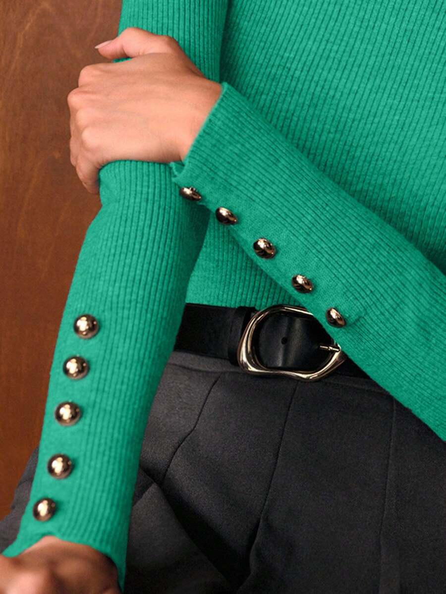 MOTF PREMIUM MINIMALIST COMMUTER METAL BUTTON DECOR SWEATER - Blue Day - View 2