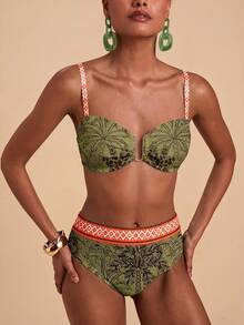 Travachic Damen Vintage Blumen & Palmen Muster Badeanzug Set, geeignet für Strandurlaub, Ausflüge, Kreuzfahrt Party, schick - Verschiedenfarbig - Übersicht 7