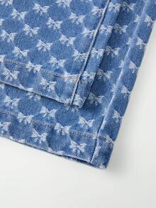 GlowEve Women's Bowknot Pattern Pocket Wide Leg Casual Cute Denim Jeans School Everyday Blue Butterfly Summer - Blue - View 4