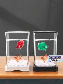 1 Thick Plastic Small Fish Tank With Creative Shatterproof Design, Beta Fish Tank For Goldfish And Reptile Breeding, Minimalist Desktop Decor For Home And Office - Multicolor - View 1