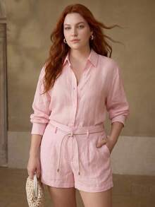 MOTF PREMIUM WOMEN'S PLUS PINK LINEN SHORTS FOR SPRING/SUMMER, CASUAL, DATING AND VACATION - Pink - View 5