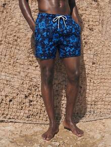 Manfinity KASUA Bañadores de hombre con cordón y estampado para vacaciones en la playa - Azul - Ver 3