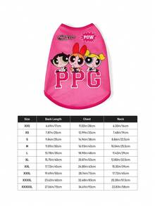 THE POWERPUFF GIRLS X SHEIN 卡通超級英雄女孩印花網眼寵物背心，透氣運動風無袖背心，適合貓咪與多尺寸狗狗 (XXS-XXXXXL)，輕量適合夏季戶外活動 - 玫紅色 - 查看 7