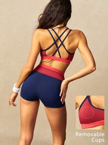 VARSIVA Conjunto Esportivo Feminino com Top Ultra Curto Decote Halter e Costas Abertas e Shorts - Multicolorido - Visão 12