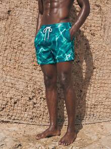 Manfinity KASUA Pantalones cortos de playa casuales con cordón y estampado para hombres, vacaciones - Multicolor - Ver 3