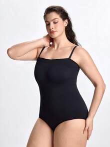 Slumbrini 1pc Plus Size Women's Black Seamless Shapewear, With Waist Cincher, Tummy Control, Butt Lifting Function, Flattens Stomach, Slims Figure, Waist Shaping - Black - View 5