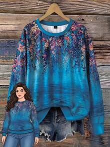 Rusticease Plus Size Floral Print Crew Neck Sweatshirt - Multicolor - View 1
