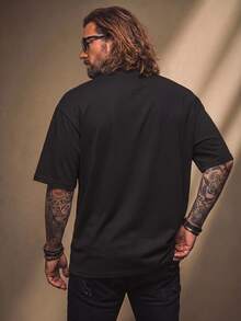 Fenqiro Men's Casual Letter Graphic Round Neck Short Sleeve T-Shirt, Summer - Black - View 2