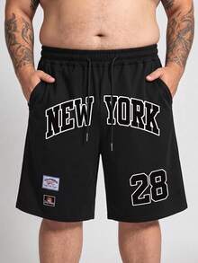 Manfinity Roghcode Plus Size Men's Printed Drawstring Shorts Printed Shorts Jorts For Men Athletic Shorts - Black - View 1
