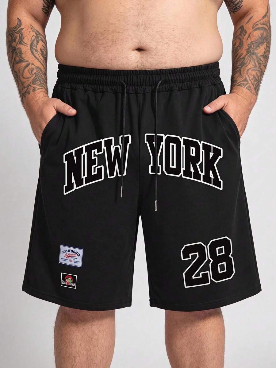 Manfinity Roghcode Plus Size Men's Printed Drawstring Shorts Printed Shorts Jorts For Men Athletic Shorts - Black - View 1