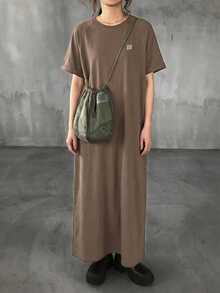 FRIFUL Women Brown Long Embroidered Graphic Print Summer Dress Sundress - Brown - View 14